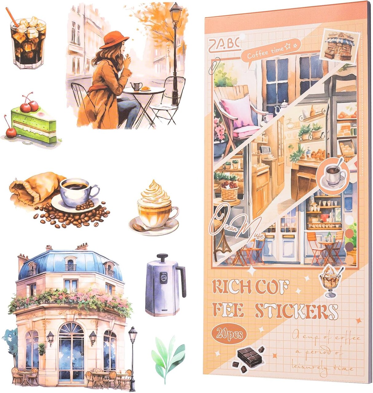 Scrapbook Sticker Book – 20 Sheets Pre-Cut Journaling Stickers, Aesthetic Watercolor PET Stickers for Junk Journals, Scrapbooking, DIY Arts & Crafts for Adults